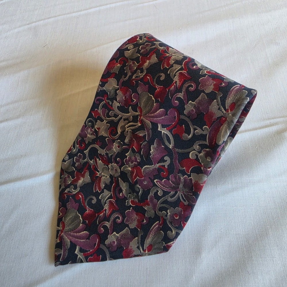 Christian Dior Monsieur Silk Tie Mens Floral Paisley Burgundy Purple Navy Blue